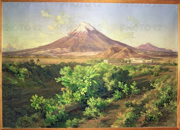 'Mexican landscape with volcano peak', Oil, 1887 by Jose Maria Velasco.