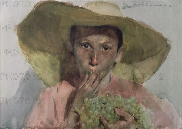 'Child eating grapes', watercolor by Joaquin Sorolla.