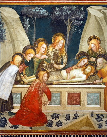 Jesus in the tomb with her ??mother and apostles' by Ferrer Bassa.