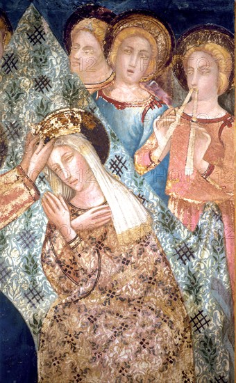 'Coronation of the Virgin Mary and Jesus' detail of the Paintings by Ferrer Bassa, preserved fre?