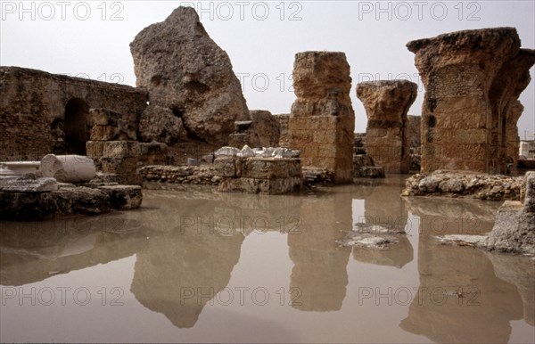 Ruins of the Roman Baths of Antoninus 145-162 AD, covered with water in the ancient city of Carth?