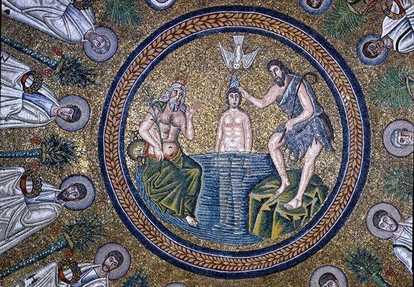 Mosaic of the baptism of Christ, in the Baptistery of the Arians, Ravenna.