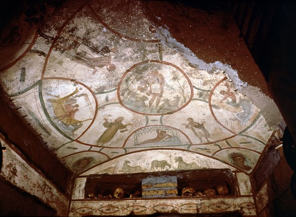 The Good Shepherd', fresco preserved in the Catacombs of St. Peter and Marcellinus in Rome.