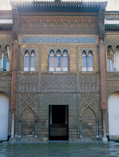 Alcázar of Seville, façade of King Don Pedro Palace, built in 1360 by King Peter I.