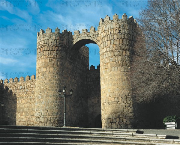 View of the San Vicente Door, one of the nine gates of the city walls of Avila.