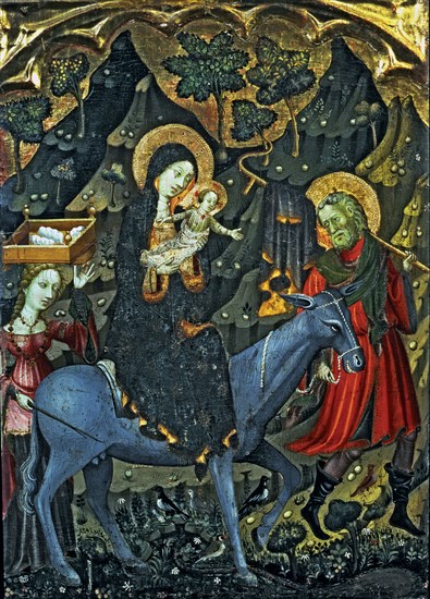 'Flight into Egypt', anonymous tempera Painting.