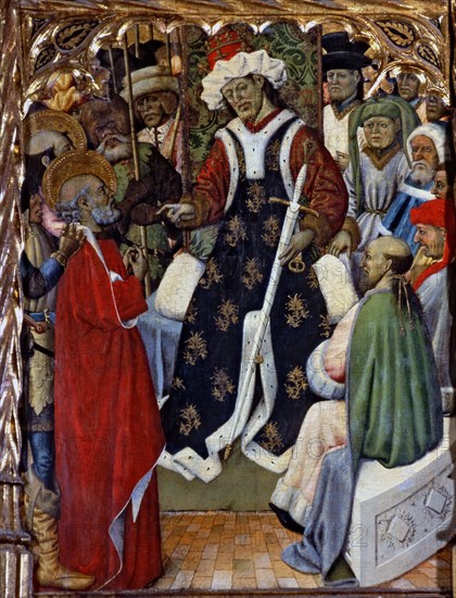 'Jesus before Pilate', table of the altarpiece of San Pedro de Pubol. Panel painting from the pa?