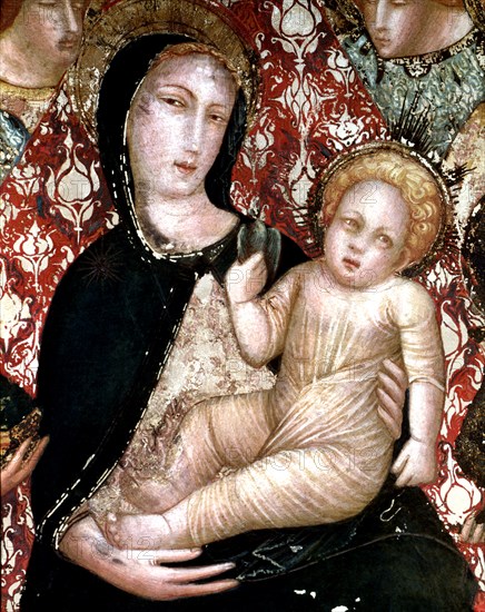 Detail 'The Virgin with Angels', wall Painting of 1346, work by Ferrer Bassa.