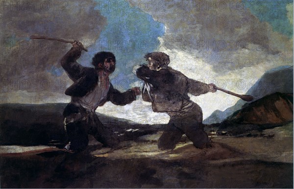 Duel with sticks', oil by Francisco de Goya.