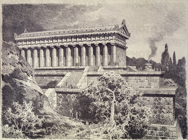 The Temple of Artemis, Greek goddess of hunt, in Ephesus, German engraving from 1886, one of the ?