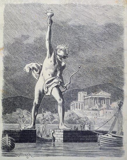 The Colossus of Rhodes, 32 meters high, work by the sculptor Cares of Lindos situated at the entr?