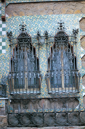 Vicens House, detail of wrought iron windows, designed by Antoni Gaudí i Cornet (1852-1926).