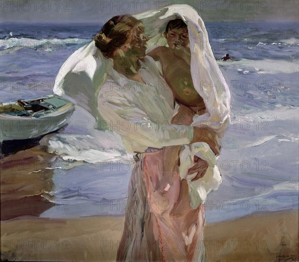 'Leaving the swim', Oil, 1915 by Joaquin Sorolla.