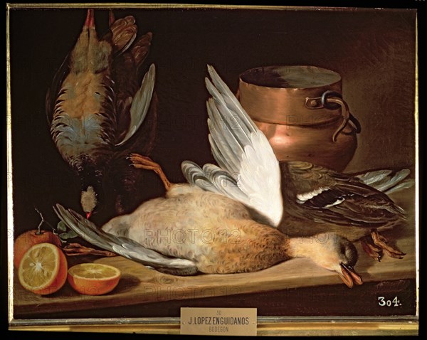 'Still Life with Duck', José Lopez Enguidanos oil.