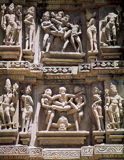 Erotic scenes from the exterior decoration of the Kandariya Mahadeo Temple.