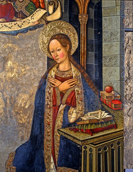 The Annunciation', detail of the Virgin, painting on table from the church of the Blood of Alcove?