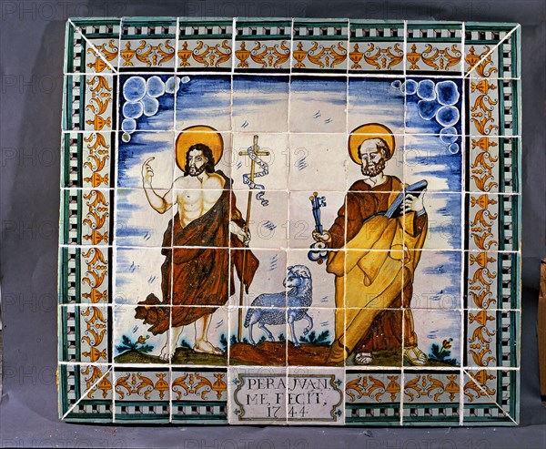 Catalan ceramics ceiling of the 18th century representing Saint Jean and Saint Peter. Set of poly?