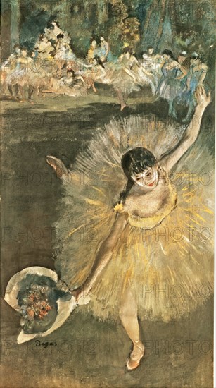 'End of Arabesque', 1877. Oil and pastel on canvas by Edgar Degas.