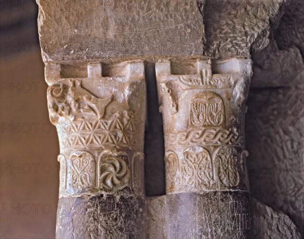 Visigothic capitals in alabaster, located in the mozarab arch in the entrance of the church of th?