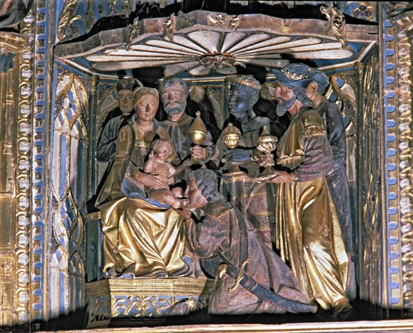 Epiphany', detail of the main altar of the church of Santa Maria la Mayor. Altarpiece of Spanish ?