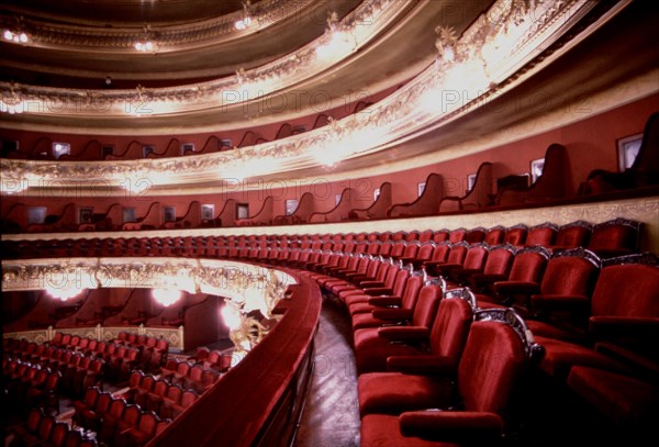 Interior view of the Gran Teatre del Liceu in Barcelona, stalls and boxes before reconstruction m?