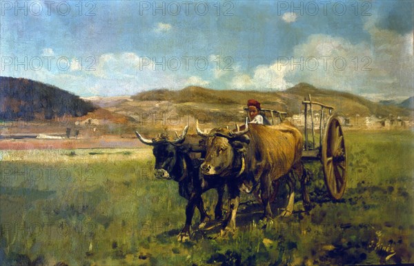 Landscape with plowing cows', by Joan Pinós.