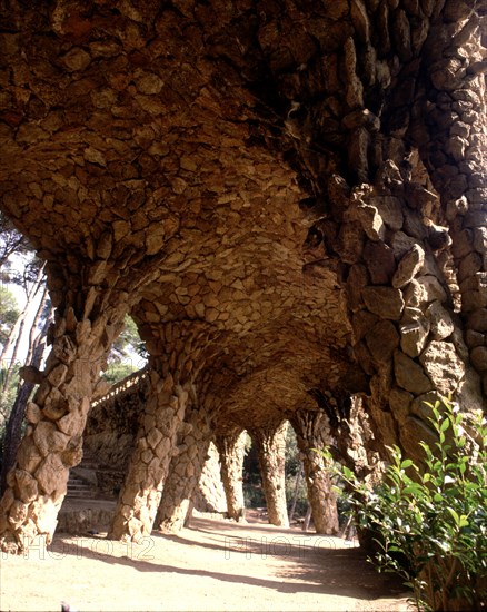 Detail of the columns walk in the Güell Park, designed by architect Antoni Gaudi between 1900/14.