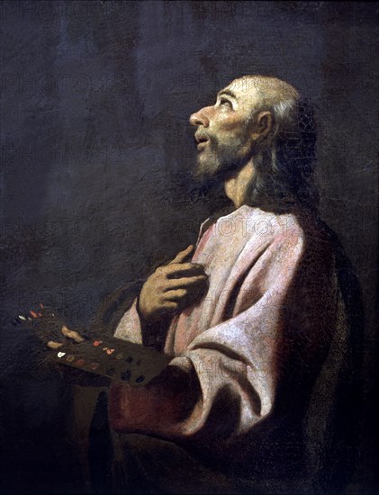 'Saint Luke as a painter before Christ on the Cross', oil painting by Zurbarán, detail, possibly?