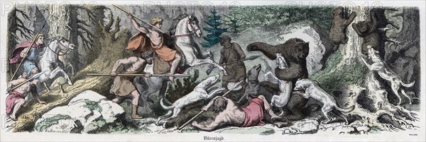 Ancient History. Greece. Bear Hunt. German engraving,1865.