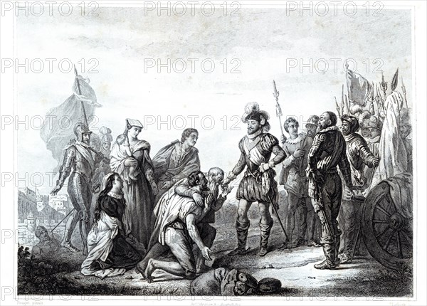 King Henry IV during the unsuccessful siege of Paris in 1590, engraving from 1853.