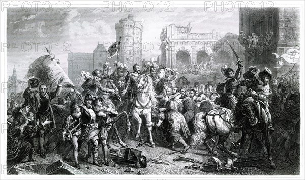 Entry of Henri IV in Paris in 1594 after his conversion to Catholicism and his proclamation as ki?