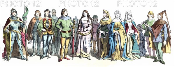 Personages of late 14th and early 15th century, German engraving 1860.