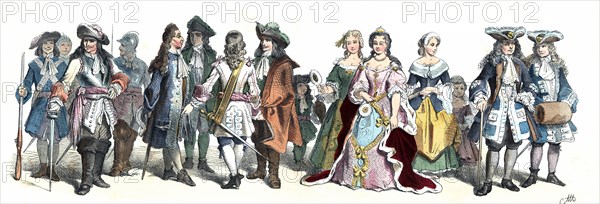 Personages of the time of Louis XIV. German Engraving 1860.