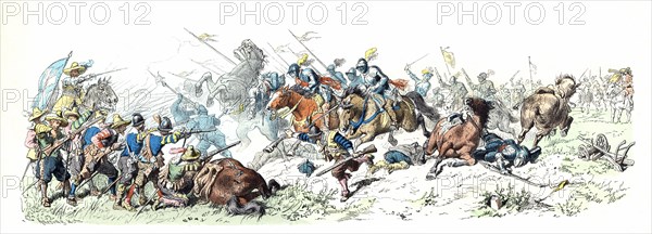 Thirty Years War. Attack of the German Imperial Lancers on the Swedish infantry. 17th century. Ge?