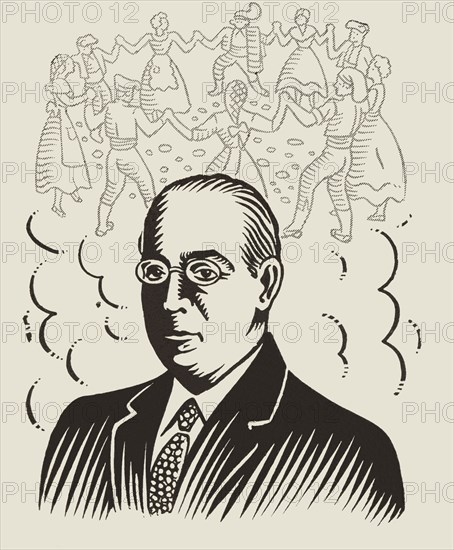 Josep Serra Bonal (1874-1939). Catalan musician. Drawing, 1934.
