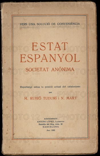 Cover of the book 'Estat Espanyol Societat Anònima' by M. Rubió Tudurí. Barcelona, 1930.