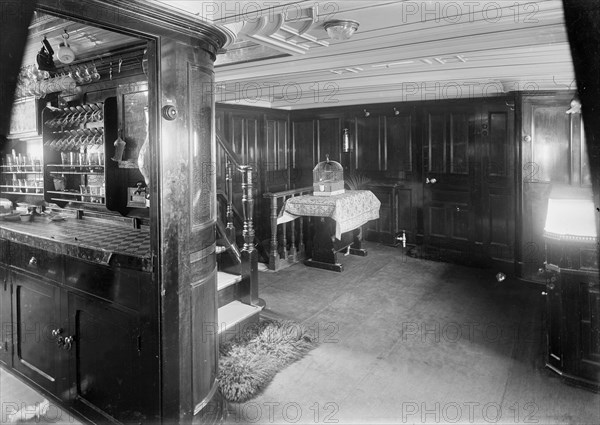 End of corridor and bar on steam yacht 'Venetia', 1920. Creator: Kirk & Sons of Cowes.