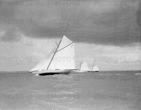 'Istria', 'The Lady Anne', & 'Vanity' racing upwind, 1912. Creator: Kirk & Sons of Cowes.