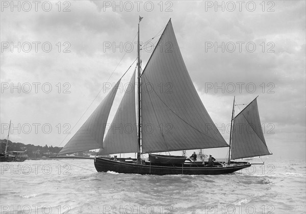 The yawl 'Moosk' under way, 1912. Creator: Kirk & Sons of Cowes.