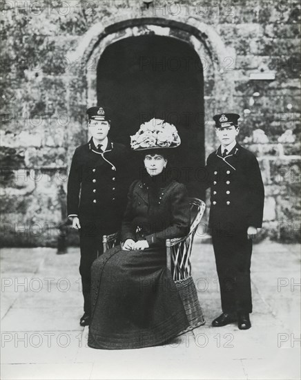 The Princess of Wales with Prince Edward and Prince Albert, Barton Manor, Isle of Wight, 1909. Creator: Kirk & Sons of Cowes.