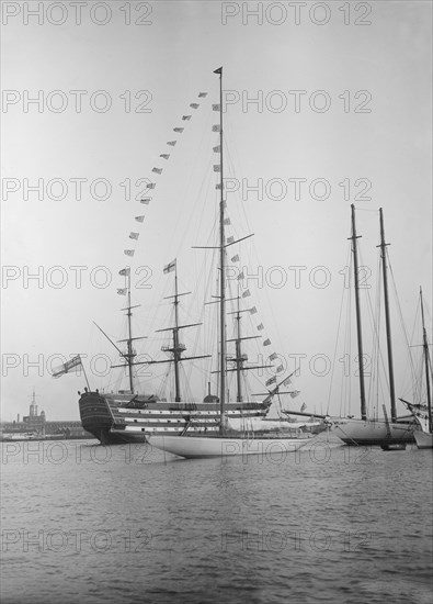 'Istria' moored with dressing flags, 1912.  Creator: Kirk & Sons of Cowes.