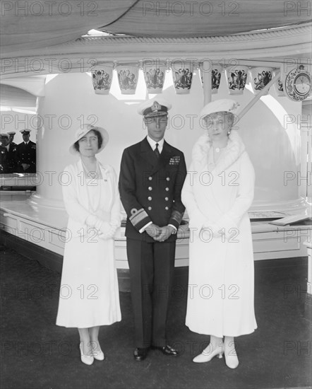 Queen Mary with the Duke and Duchess of York aboard 'HMY Victoria and Albert', 1933. Creator: Kirk & Sons of Cowes.