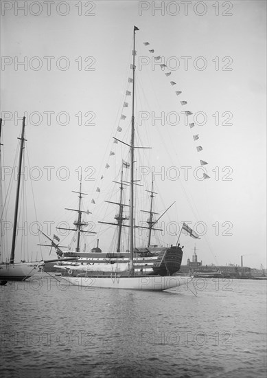 'Istria' moored with dressing flags, 1912. Creator: Kirk & Sons of Cowes.