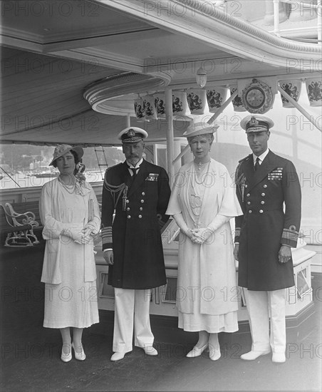 King George V, Queen Mary, the Duke and Duchess of York aboard 'HMY Victoria and Albert', 1935. Creator: Kirk & Sons of Cowes.