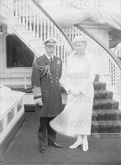 King George V and Queen Mary aboard 'HMY Victoria and Albert', 1935. Creator: Kirk & Sons of Cowes.