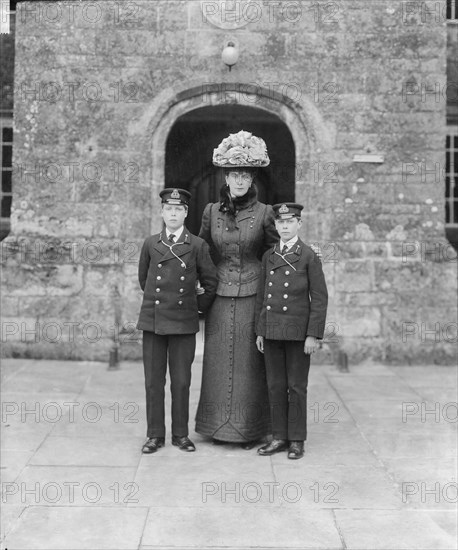 The Princess of Wales with Prince Edward and Prince Albert, Barton Manor, Isle of Wight, 1909. Creator: Kirk & Sons of Cowes.