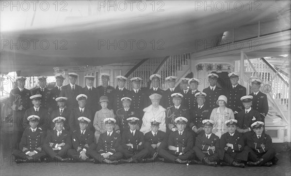 King George V, Queen Mary on board 'HMY Victoria and Albert', 1927. Creator: Kirk & Sons of Cowes.