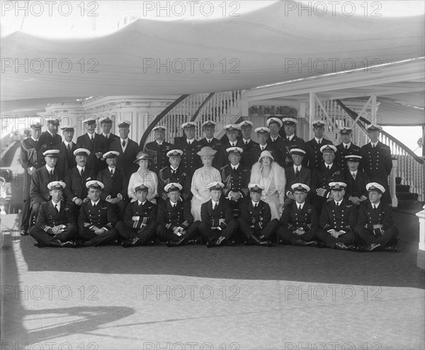 King George V and Queen Mary on board 'HMY Victoria and Albert', 1927. Creator: Kirk & Sons of Cowes.