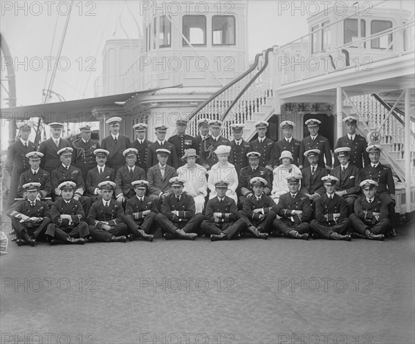 Queen Mary, King George V and crew on board 'HMY Victoria and Albert', 1925.  Creator: Kirk & Sons of Cowes.