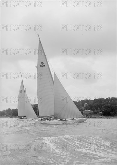 The 12 Metre racing yachts 'Vim' and 'Tomahawk', 1939. Creator: Kirk & Sons of Cowes.